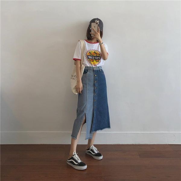 

skirts 5xl woman faldas mujer school girls slim cute fashion korean style winter dark blue denim skirt moda 2021, Black
