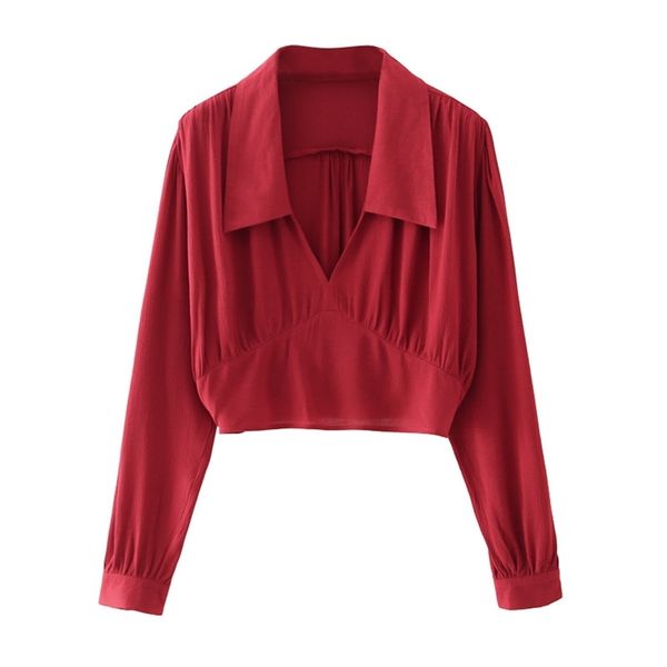 

summer 20% polyester short slim v-neck red classic solid casual women blouse 210524, White