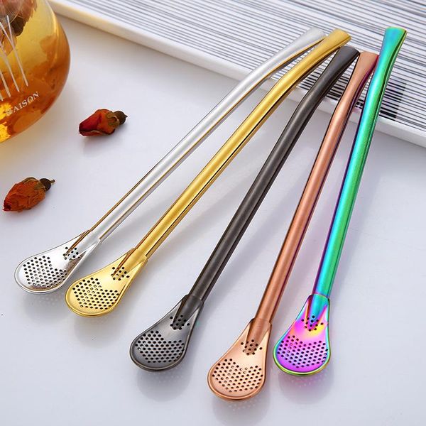 

spoons 5 pcs tea spoon set stainless steel metal straw 15.7cm drinking yerba mate gourd bombilla filter pipette