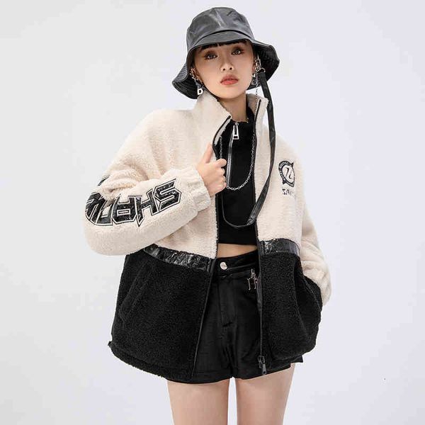 

women's hoodies & sweatshirts tuogu chao brand women's clothing winter european embroidery contrast fleece baseball jacket loose, Black