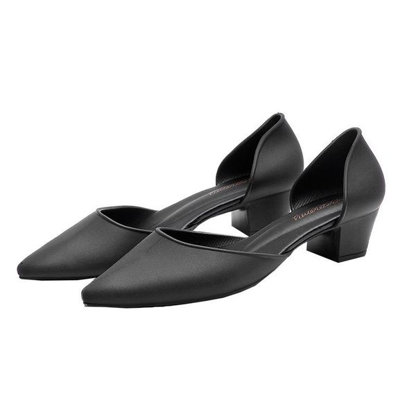 

dress shoes women pointed toe hight heels fashion square heel stilettos female casual concise elegant simple party pumps size 35-40, Black