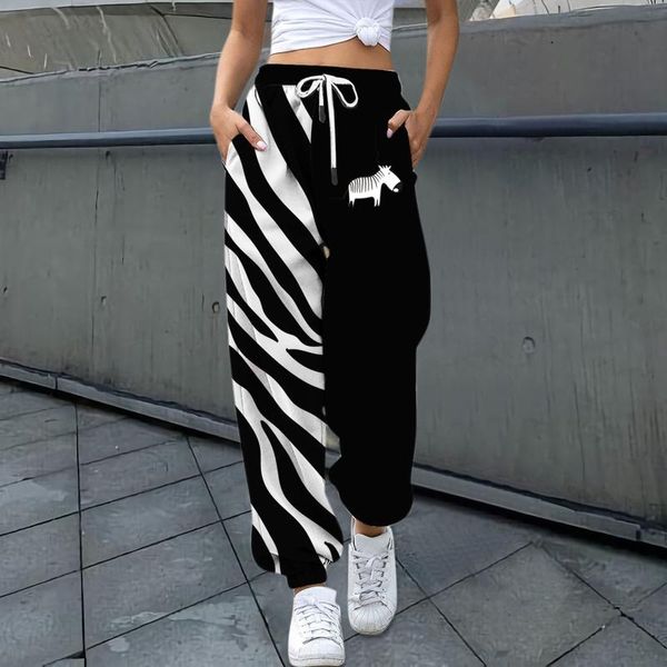 

women's pants & capris sports women harajuku printed sweatpants loose drawstring waist joggers trousers high contrast print casual t6, Black;white
