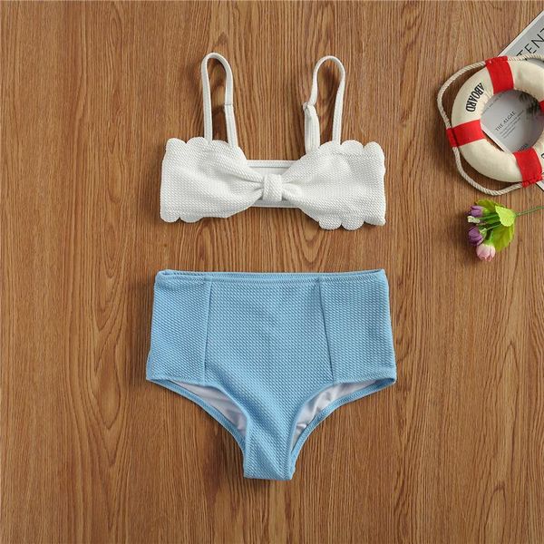 

kid baby girl 2pcs bikini swimwear swimsuit smocking lace white vest blue solid color sling shorts swimming bathing suit one-pieces, Black
