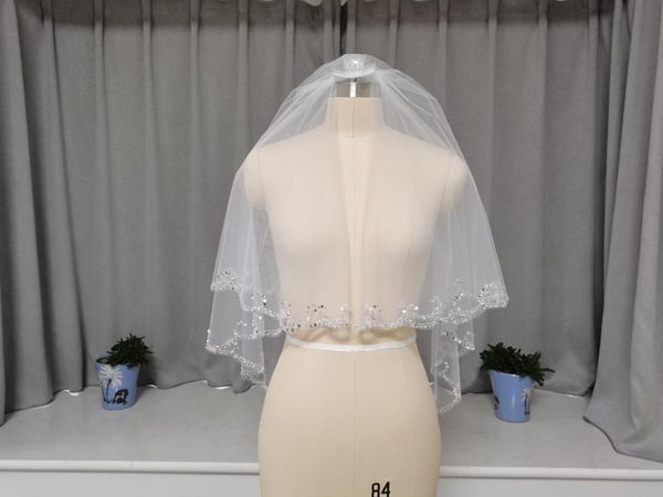 

bridal veils wedding veil two-layer short white ivory beaded sequin, Black