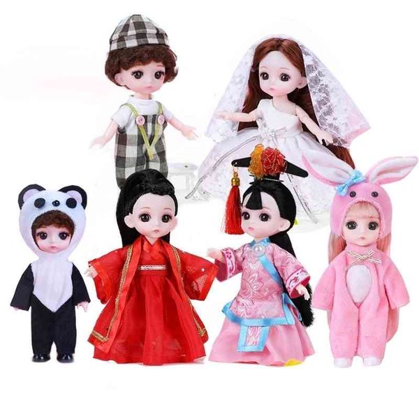 

new 16cm bjd doll with clothes headwear suit 3d eyes cute princess baby fashion casual boy dolls accessories toys for girls gift