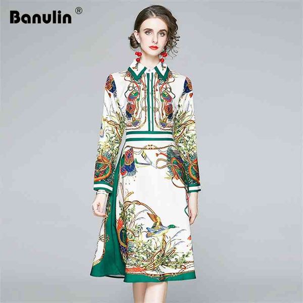 

banulin runway long sleeve dress autumn casual shirt women vintage print vestidos robe femme 210603, Black;gray