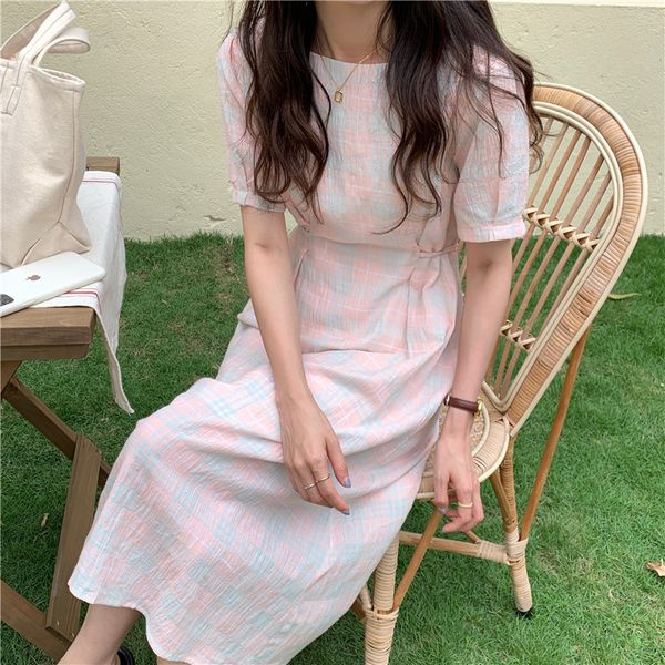 

spring dress women o-neck feminine korean style elegant leisure college all-match trendy ins soft design chic woman dresses 210522, Black;gray