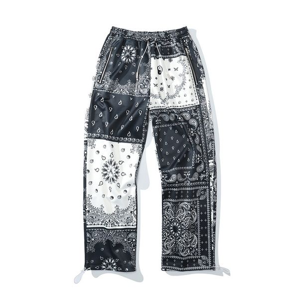 Hip Hop Homens Sweatpants Retro Streetstyle Largo Pant Calças Bandana Paisley Padrão Harajuku Moda Calças Retas Calças Homens 210714