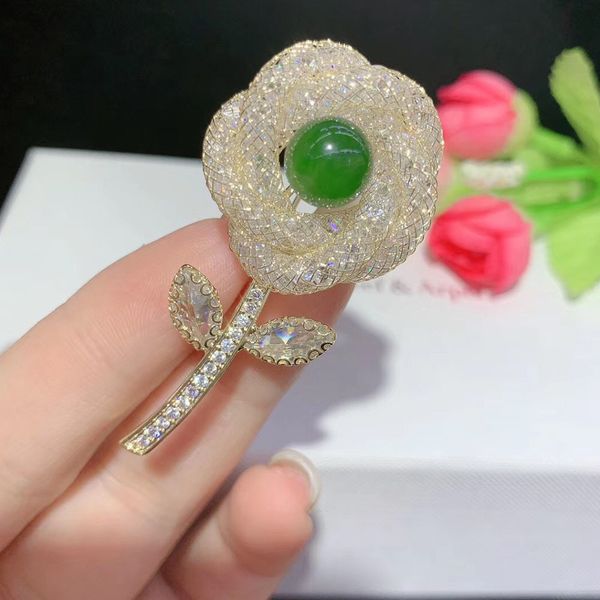 

shanice a rose cz crystal sparkly fashion jewelry arrival flower brooch for banquet micro paved luxury bridal gift, Gray