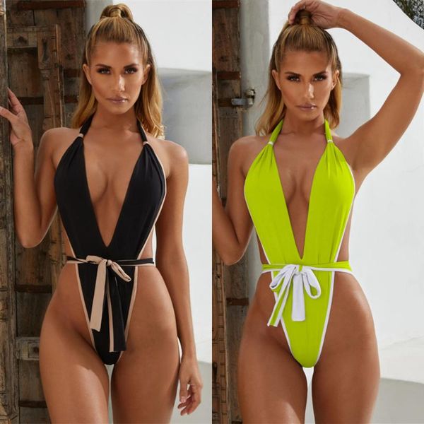 

one-piece suits one piece swimsuit bandage swimwear women bathing suit thong bikini halter beachwear swimming for monokini