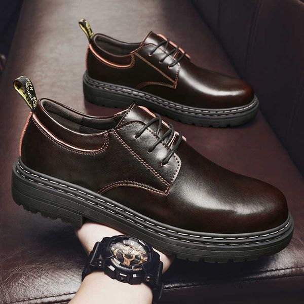 

in the autumn of 2021, two-layer cow lear is fashionable, casual, breathable, low rubber large bottom work cloth and men's, Black