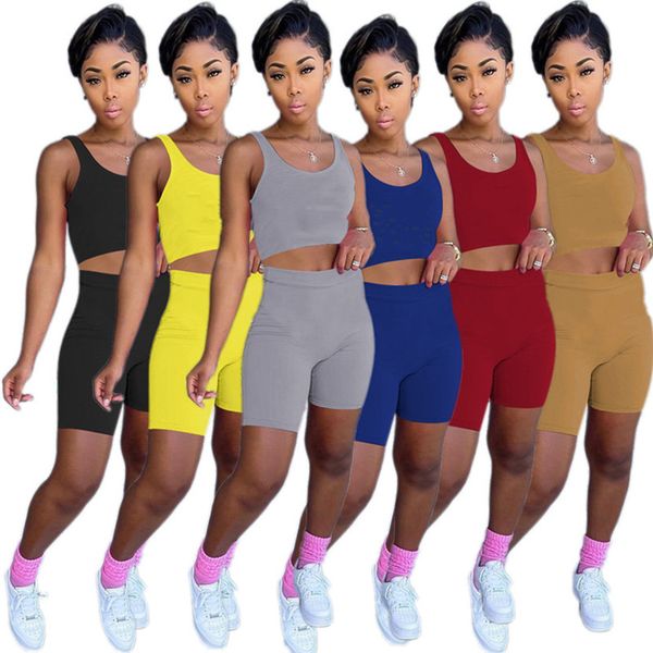 

jogger suit women summer clothing tracksuits solid outfits sleeveless tank shorts pants two piece set plus size 3xl print sportswear casual, Gray