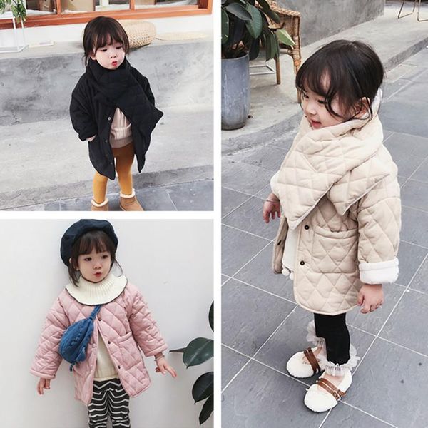 

girl winter coat cotton jacket casual hooded solid warm velvet children clothing baby kids down, Blue;gray