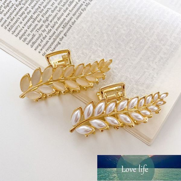 

luxurious pearl hairpins elegant gold leaves hair claw retro rhinestones strong hold hair clamps barrette hair accessories factory price exp, Slivery;golden
