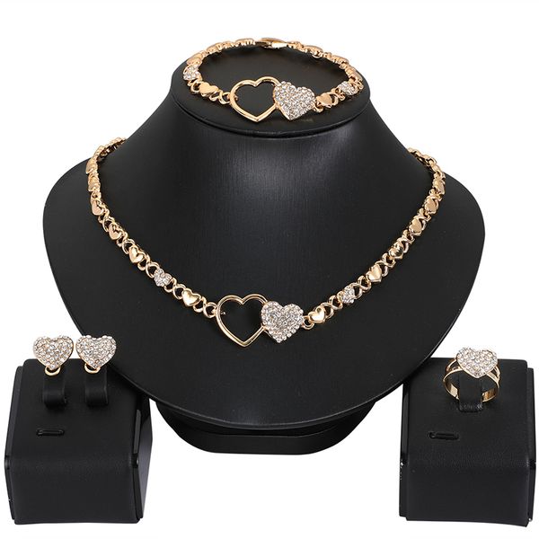 

african jewelry set for women heart necklace set wedding jewelry sets earrings xoxo necklace bracelets gifts, Golden;silver