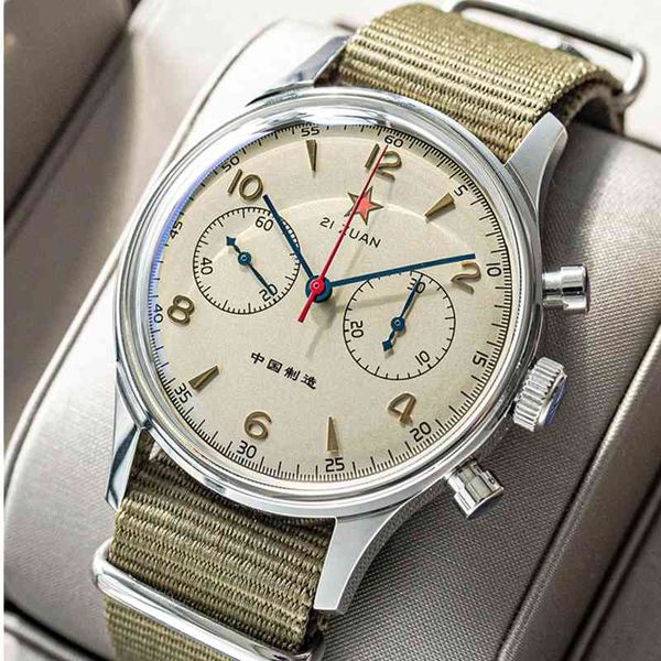 

luxury pilot men's watch 40mm st1901 seagull 1963 chronograph original men's watch brand military nylon band sport watch men, Silver