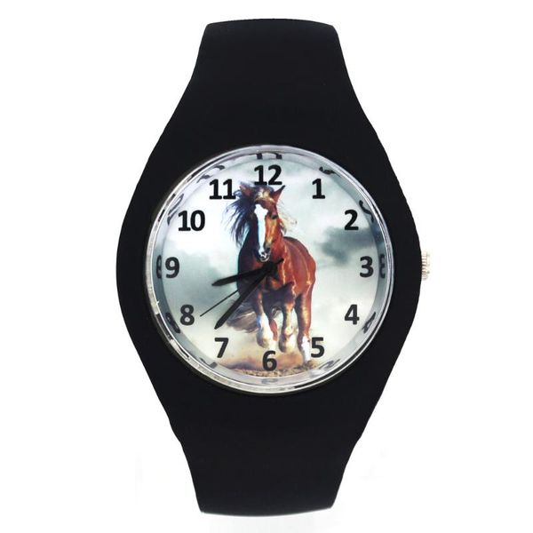 

wristwatches running horse steed hobby dark horses presents fashion silicone band men women sport quartz wrist watch, Slivery;brown