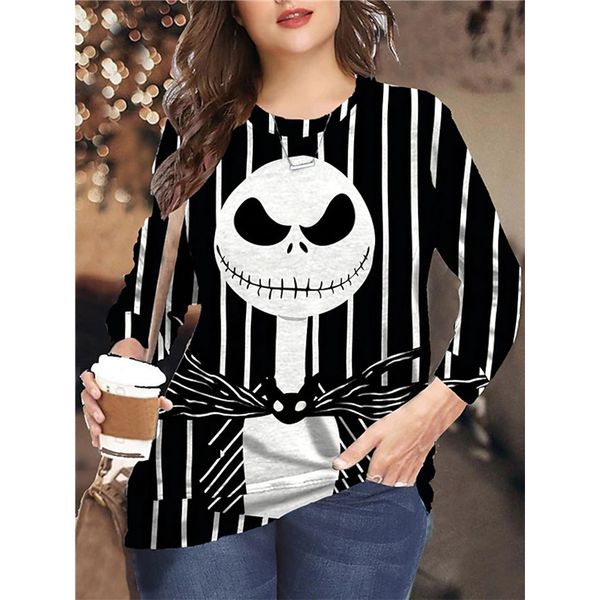 

2021 women s hoodie halloween bone pattern 3d printing sweatshirt pumpkin skull print pullover pattern long sleeve color multicolor polyeste, Black