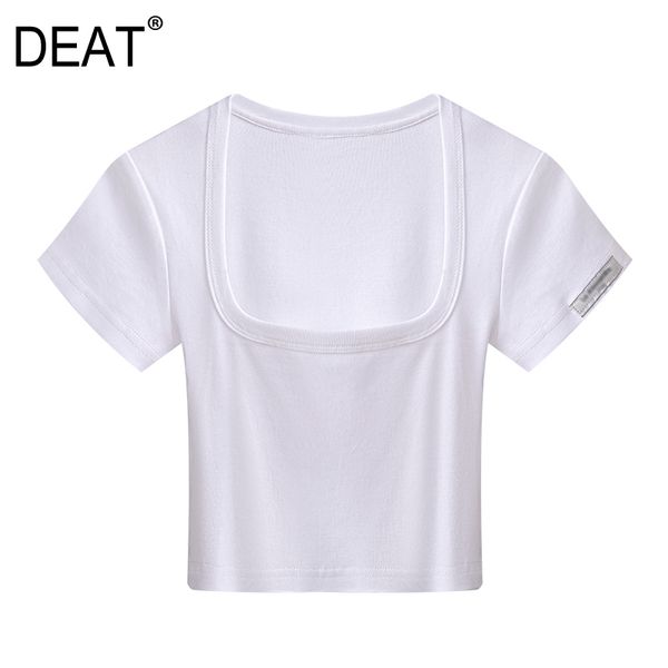 

[deat] women white clavicle exposed thin t-shirt new square collar short sleeve slim fit fashion tide summer 7e1050 210428