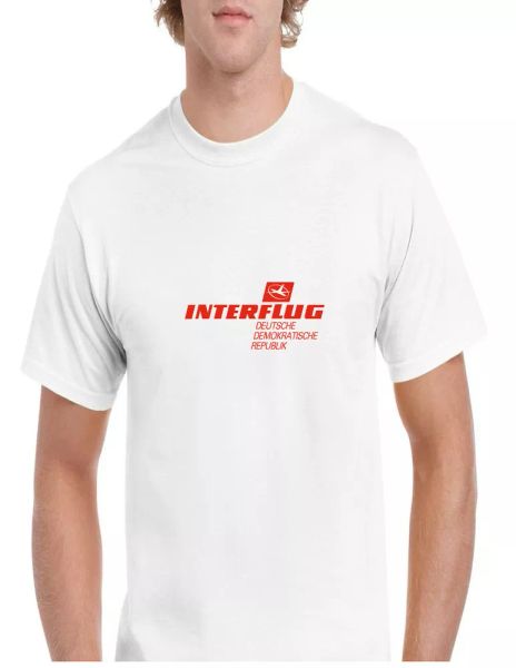 

interflug red vintage logo german airline white cotton t-shirt, White;black