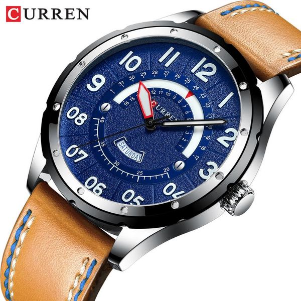 

wristwatches curren wrist watch men luxury fashion leather watches for clock calendar date quartz male casual, Slivery;brown