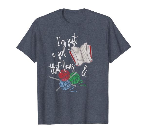 

i'm just a girl that loves books and knitting hobby t shirt, White;black