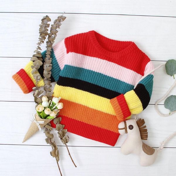 

shirts autumn fashion kids rainbow pattern knit sweater, White;black