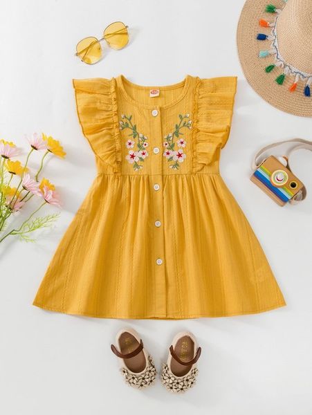 

toddler girls floral embroidered ruffle trim dress she, Red;yellow