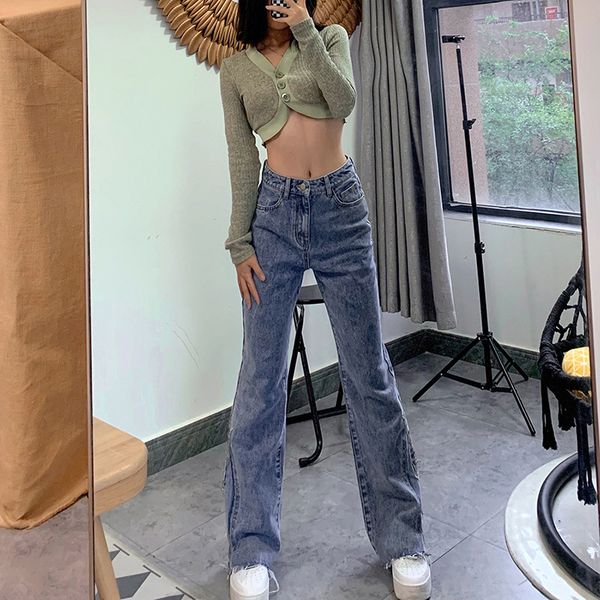 

jeans grunge denim indie fashion high-waisted jeans streetwear thin boot cut winter of women 90s vintage pants, Blue