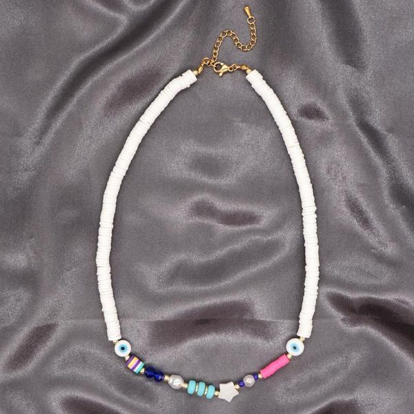 

chains go2boho wholesale women's fashion jewelry white polymer clay evil eye seashell star acrylic pearl necklace golden neck chain, Silver