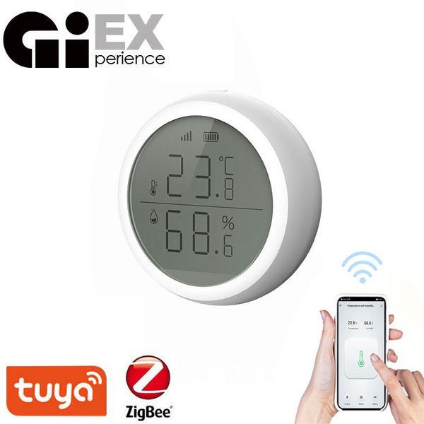 

smart home control zigbee temperature and humidity sensor led screen thermometer amazon alexa google high/low alarm tuya