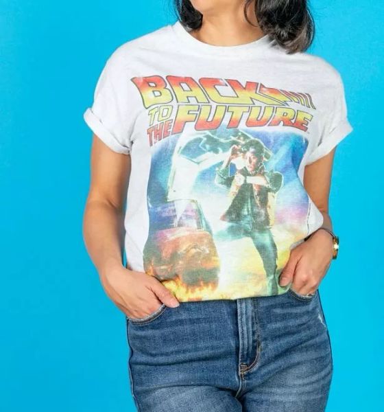 

official women's back to the future movie poster loose fit t-shirt, White;black