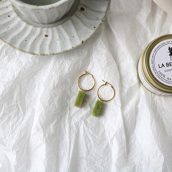 

hoop & huggie cute square avocado green earrings for women chic sweet summer korean fashion dating jewelry 2021 trend friends gift m4, Golden;silver