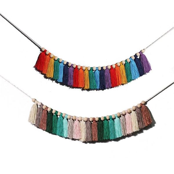 

nordic rainbow tassel wall hanging party banner tent bed mat baby shower bunting ornament kids room decor decorative objects & figurines