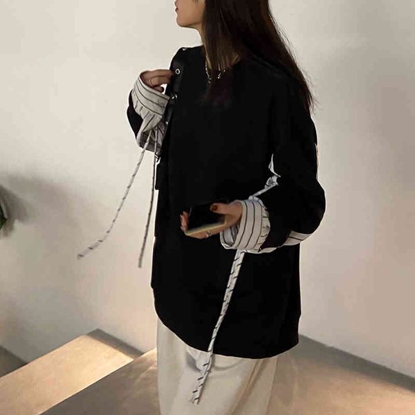 

2colors spring autumn korean style patchwork women sweatshirts loose thin sweatshirt womens pullovers (f4285) 210423, Black
