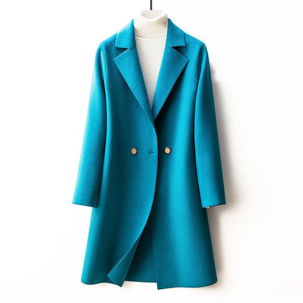 

women's wool & blends woman woolen fashion coat female loose belt temperament thin casual office ladies long solid color overcoat a304, Black