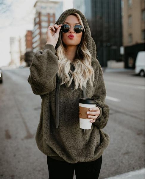 

women's sweaters sweater women faux fur teddy bear coat fashion hooded female long sleeve fuzzy jacket oversized, White;black