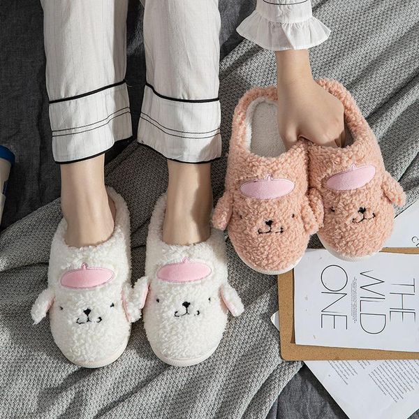 

slippers mljufee women velvet winter short plush white color cartoon bear solid fuzzy cozy home men bedroom, Black