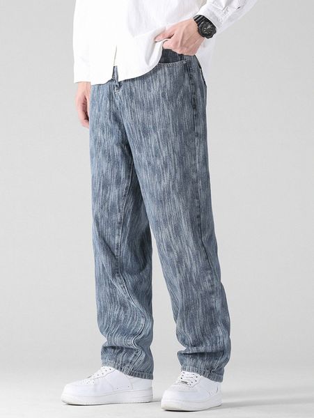 

men elastic waist wide leg jeans p76x#, Blue