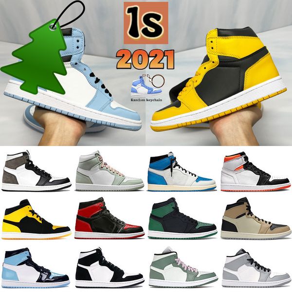 

2022 1 university blue 1s men basketball shoes pollen seafoam hyper royal dark mocha unc dutch green twist women designer sneakers, Black