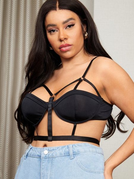 

plus harness criss cross bralette k4zu#, Black;white