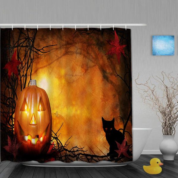 

bath shower curtain set with 12 hooks halloween pumpkin