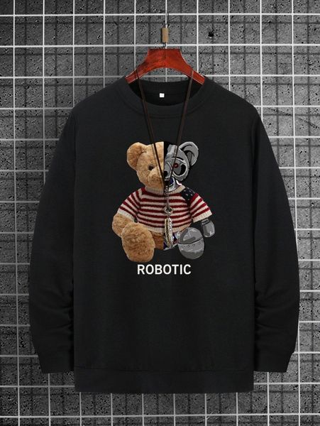 

men letter & bear print sweatshirt 08s2#, Black