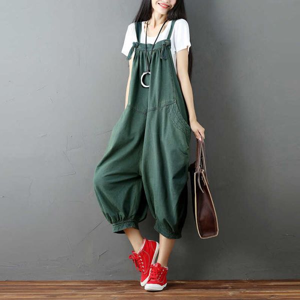 

shirt with one water knitting denim versatile large size suspenders women's korean fashion hanging crotch casual pants, Blue