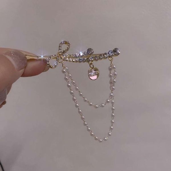 

hair clips & barrettes harajuku imitation pearls chains pins for women punk simple vintage accessories fashion jewelry crystal bow clip, Golden;silver