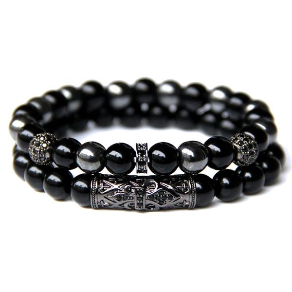 

beaded, strands 2pcs men jewelry with power hematite stone and natural black onyx beaded bracelet for women energy gifts