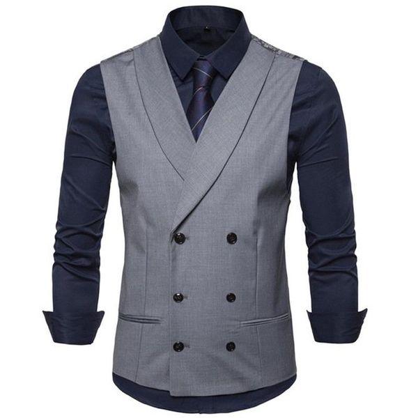

men's vests gray double breasted waistcoat for men shawl lapel one piece man suit vest custom wedding tuxedo waist coat fashion, Black;white