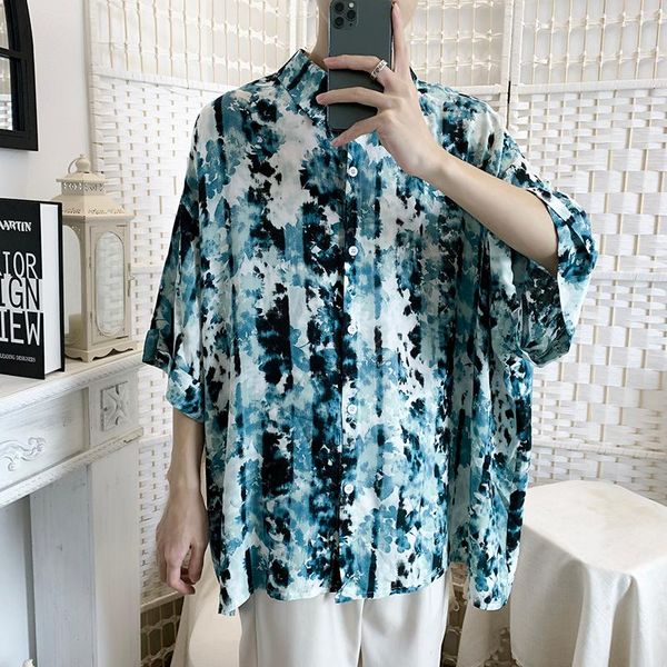 

men's short-sleeved shirts 2021 summer print loose casual flower shirt personality fashion campus youth clothing men, White;black