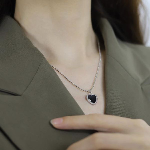 

pendant necklaces punk black heart necklace french metal love clavicle chain korean simple female short pendanklace for women, Silver