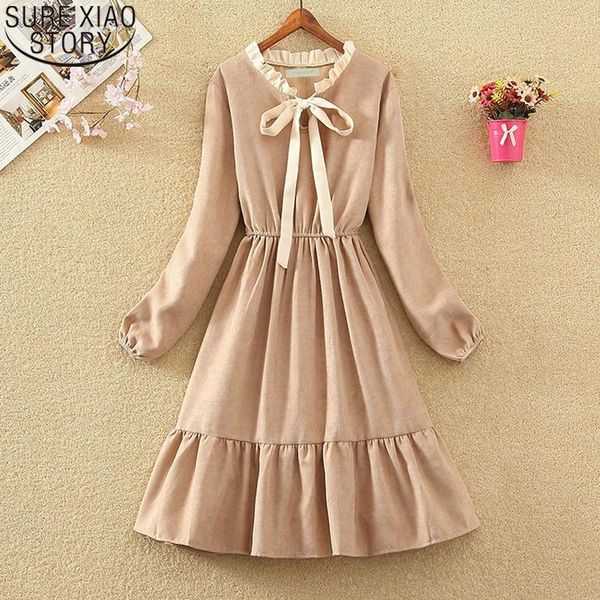 

casual dresses french style sweet bow dress women high waist long ruffles elegant a-line female fall sleeve midi 12069, Black;gray
